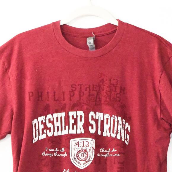 Next Level Mens Red T-Shirt Casual Crew Graphic DESHLER STRONG Short Sleeve M - Picture 3 of 5